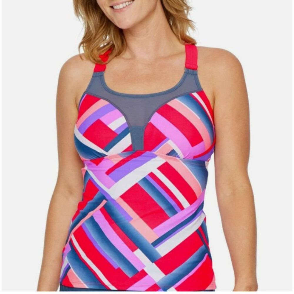 Bright Colorful Sz Small 4/6 Racer Back Padded Bust Tankini Top FREE COUNTRY